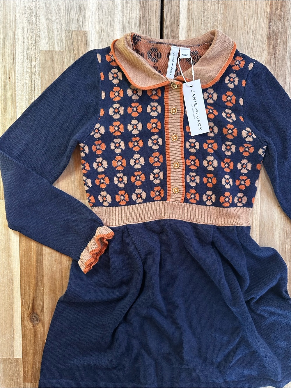 Janie and Jack Navy and Peach Floral Knit Dress